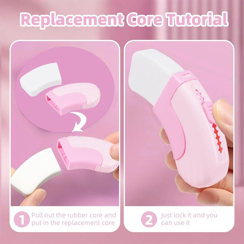 IOMDRWU 3+1 Pack Rubber Erasers Sliding Retractable Eraser, Soft Cute Erasers Push Pull Large Pencil Erasers with Plastic Sleeve 3 Refill Eraser for School Students Kids Office Home Supplies, Pink - Image 4
